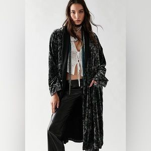 Free People Black Velvet Long Coat XS